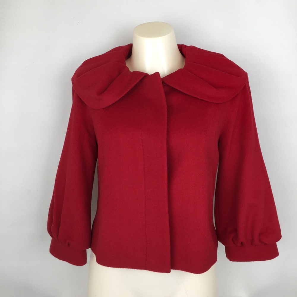 Ann Taylor Red Cropped Wool Blend Blazer Jacket Women’s Size S Statement Collar